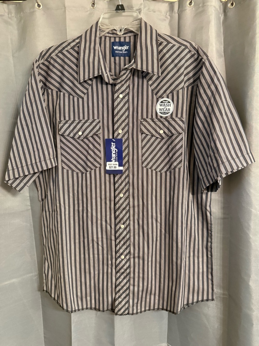 Wrangler Men’s Short Sleeve Striped Button-Down Shirt - Gray & Black